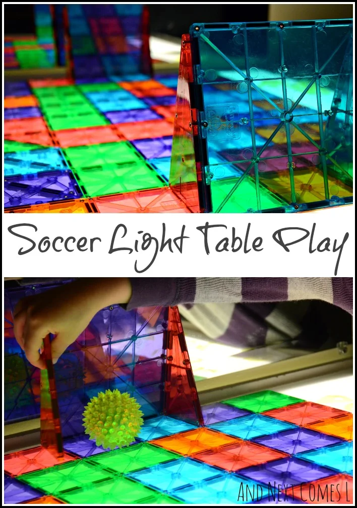 Soccer (or football) light table play for kids from And Next Comes L