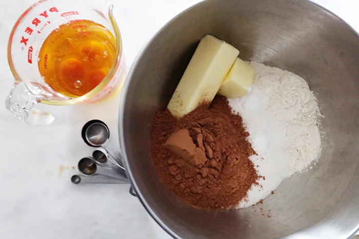 ingredients for chocolate cake prepped