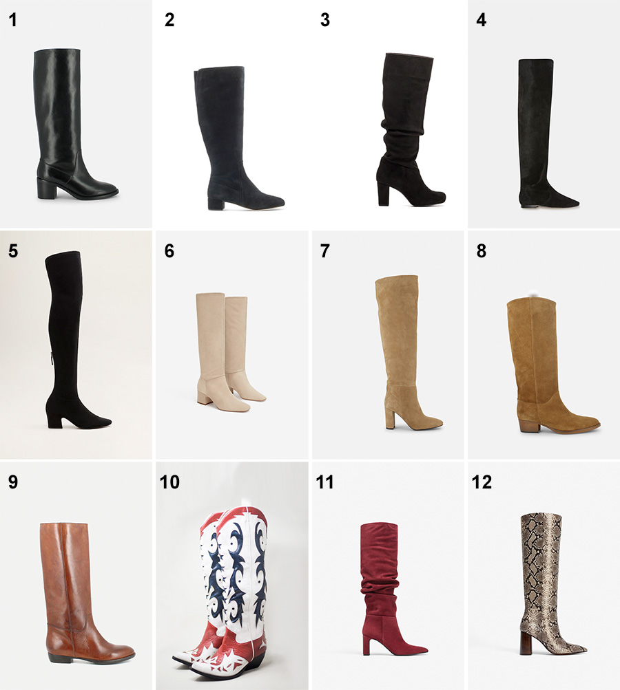 12 pares de botas altas con y sin tacón