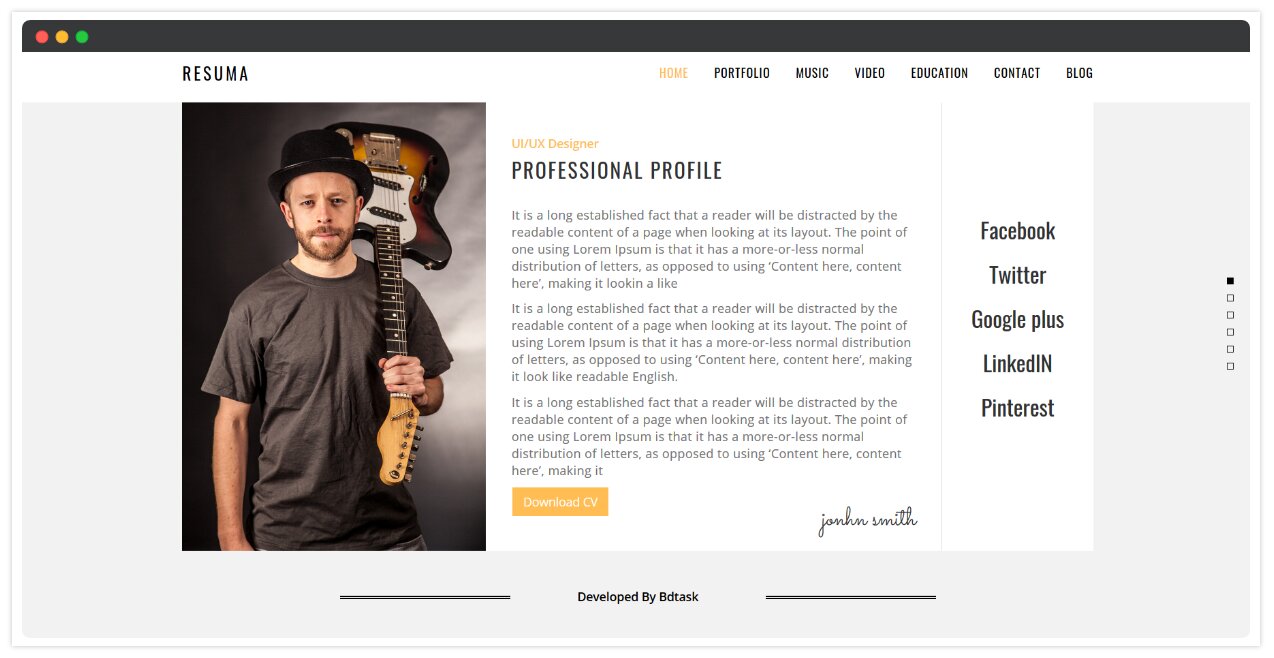 Resuma - Resume Portfolio Responsive WordPress Theme