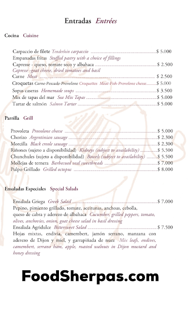 menu from Happening in Santiago, Chile