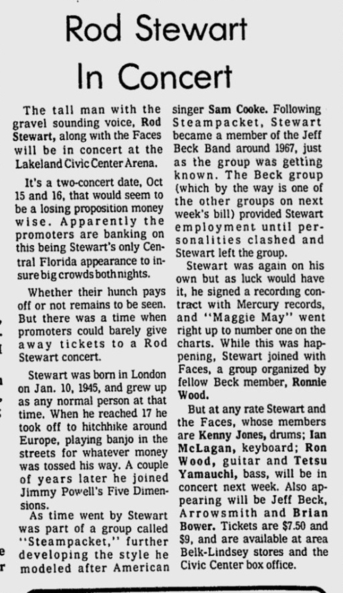 Rock & Roll Newspaper Press History Rod Stewart The Lakeland Ledger