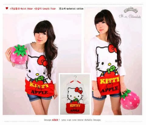  Baju  Remaja  Keren Jual Kaos Hello Kitty Apple Lengan Panjang