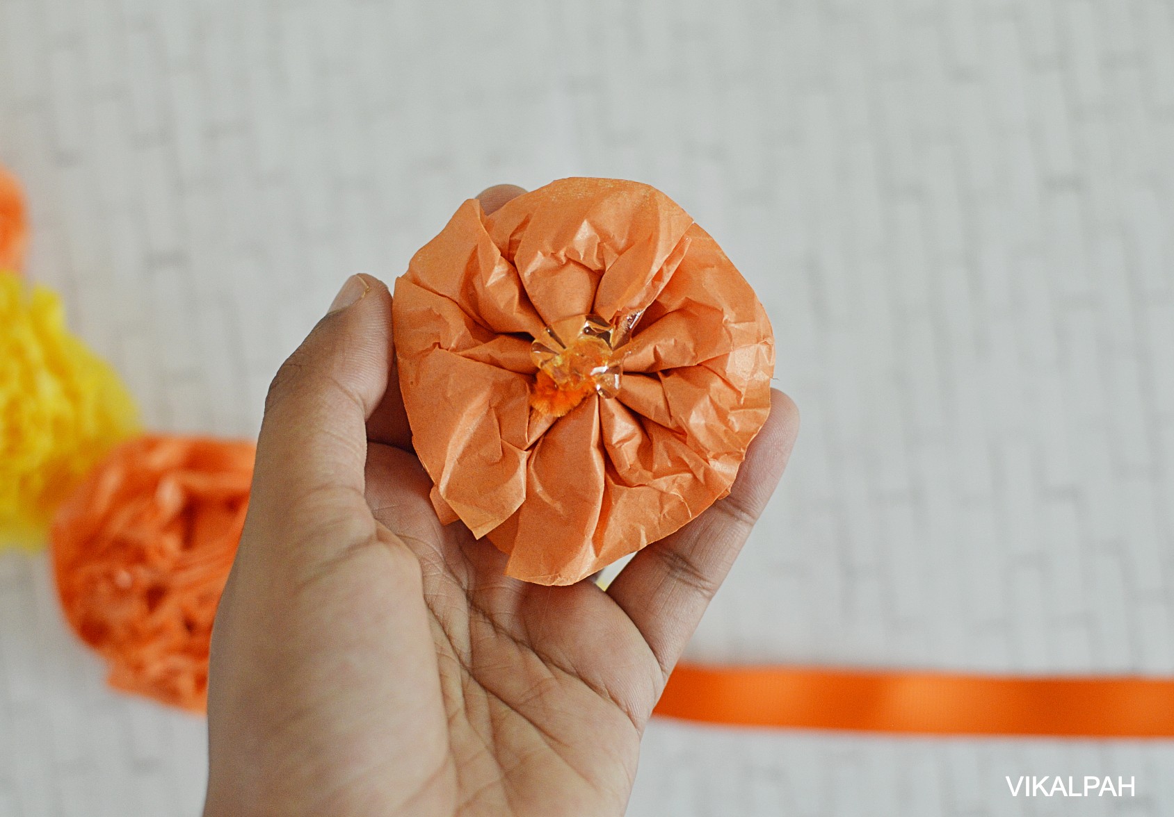 Vikalpah DIY marigold flowers garland using tissue paper
