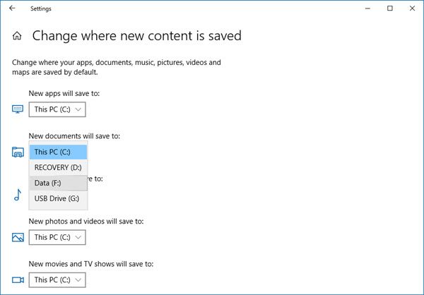 เปลี่ยนตำแหน่งบันทึกเริ่มต้นใน Windows 10