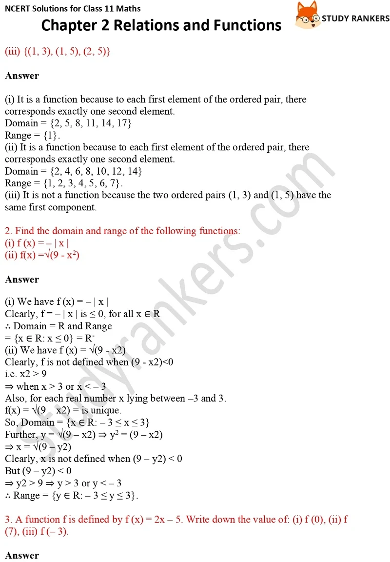 NCERT Solutions for Class 11 Maths Chapter 2 Relations and Functions 7
