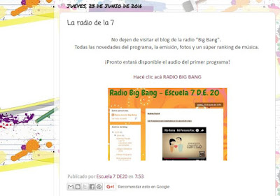 Radio Big Bang de Escuela 7 con ránking de canciones
