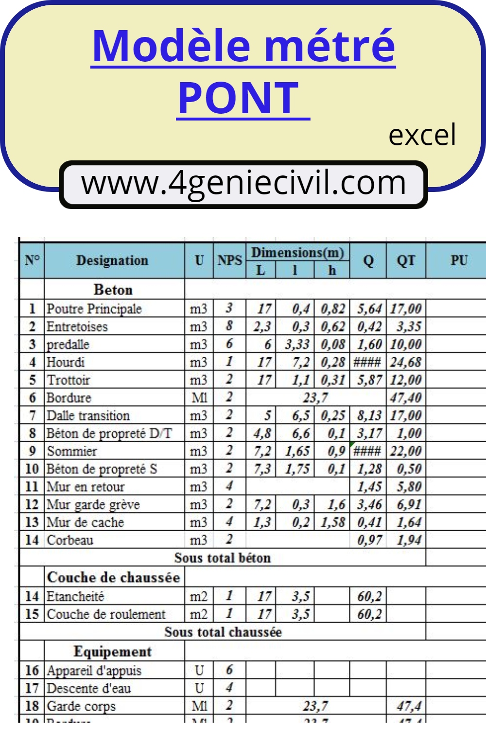 métré pont génie civil en excel métré pont génie civil en excel