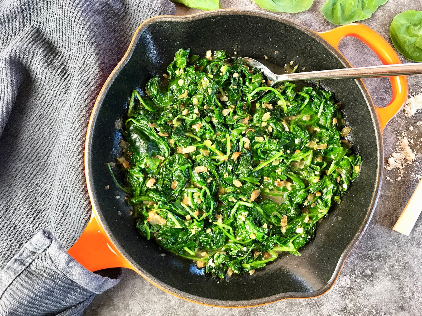 Easy Sauteed Spinach with Onion, Garlic and Parmesan