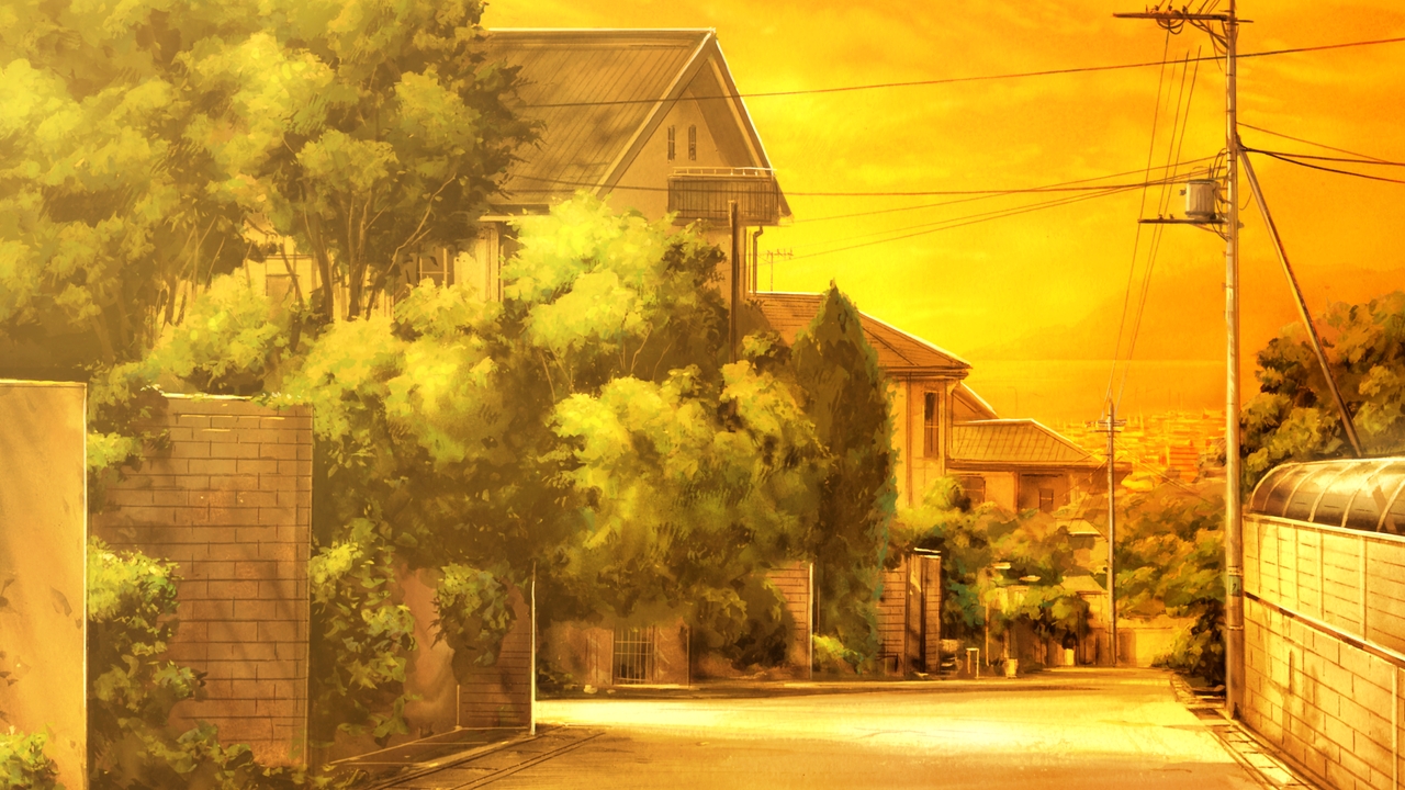 Anime Landscape: Cute Anime Street Background at Sunset