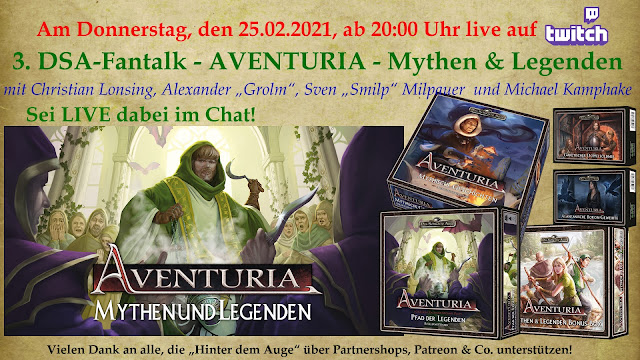 Morgen, ab 20 Uhr LIVE: der 3. DSA-Fantalk zu AVENTURIA – Mythen und Legenden mit ganz besonderen Gästen!