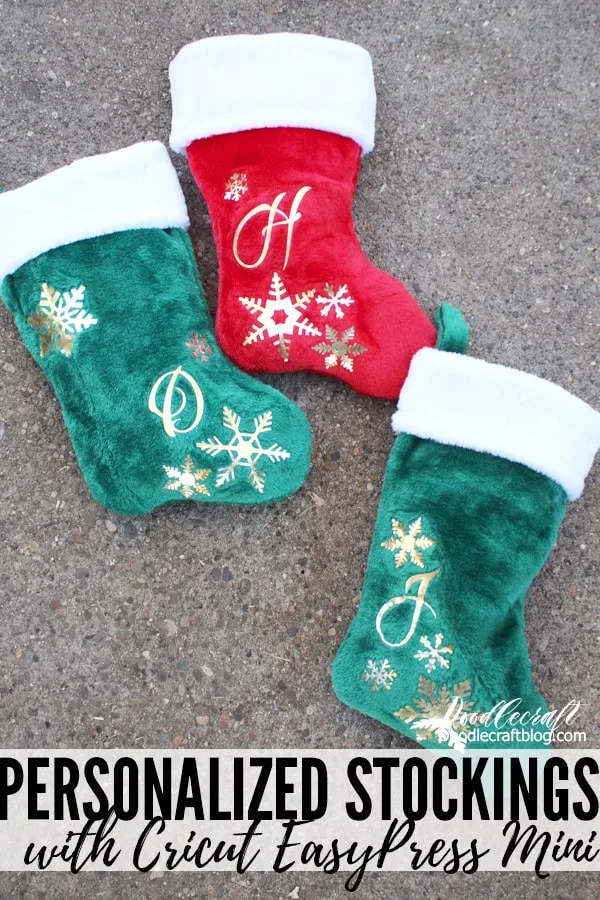 Cricut Maker Personalized Christmas Stockings Tutorial   Personalize your holidays with this Cricut Maker personalize Christmas stocking tutorial. These stockings are super cheap but made so much nicer given a little personal touch.     When I was young, I loved finding my name on those cheap trading post keychains...since my name is Natalie, it's one of the only girl N names, so it was pretty common. However, my love for making things personal has not changed.     I love adding personal touches with the Cricut! I love how these plush stockings turned out. These personalized stockings are great for teacher gifts too, filled with hand-sanitizer, school supplies and a gift card!