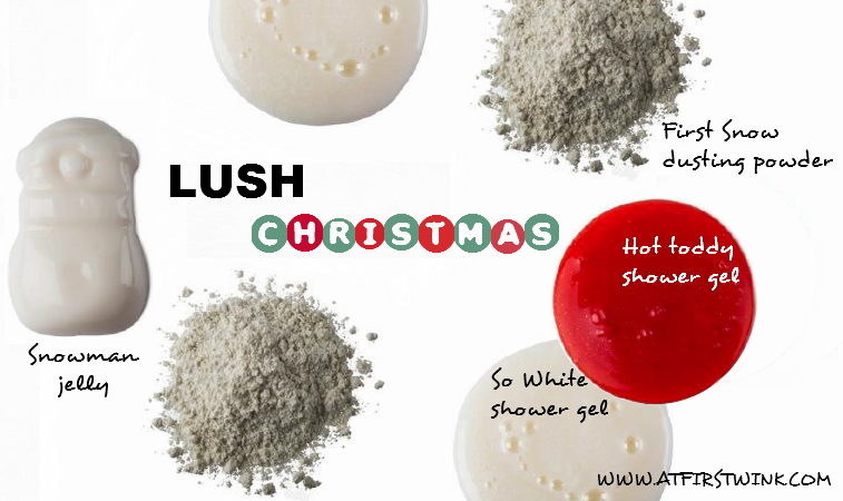 Lush Christmas 2014 collection: shower jelly, shower gels, and body dusting powder