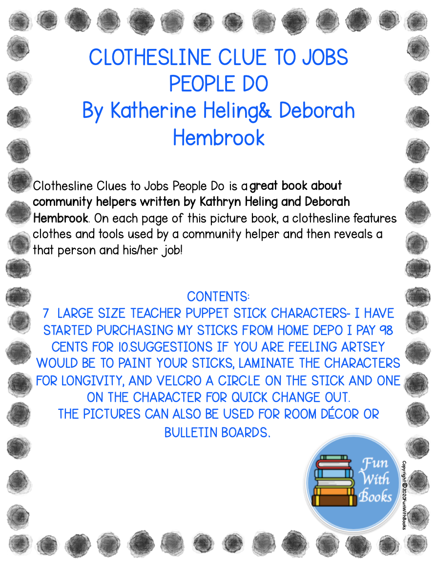 CLOTHESLINE CLUES TO JOBS PEOPLE DO TEACHER PUPPET STICKS Book Units
