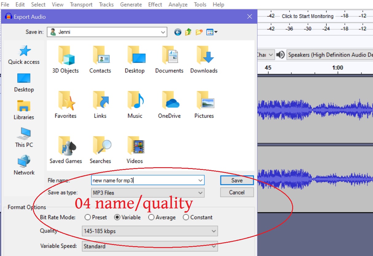 Jennifer Cluff How to convert wav to mp3 in Audacity