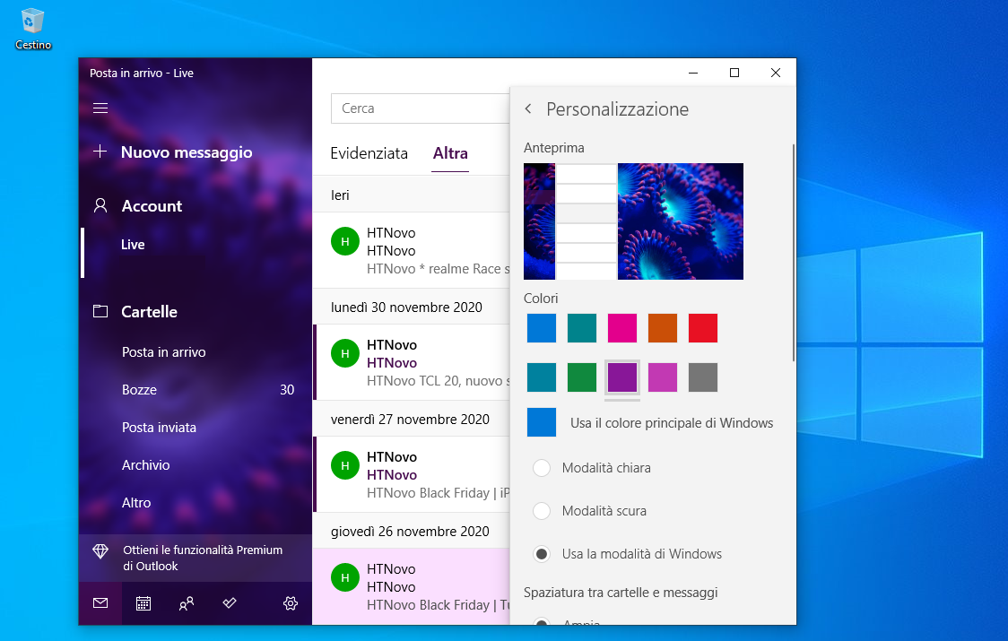 L'App Posta per Windows 10 ottiene nuovi sfondi