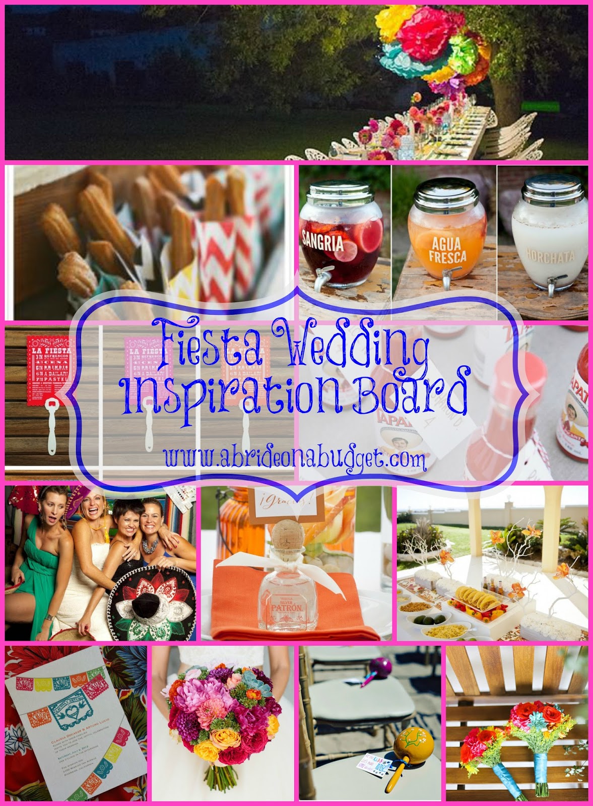 Don't you just LOVE all the colors in a fiesta wedding? If you're planning one, check out this Fiesta Wedding Inspiration Board at www.abrideonabudget.com.