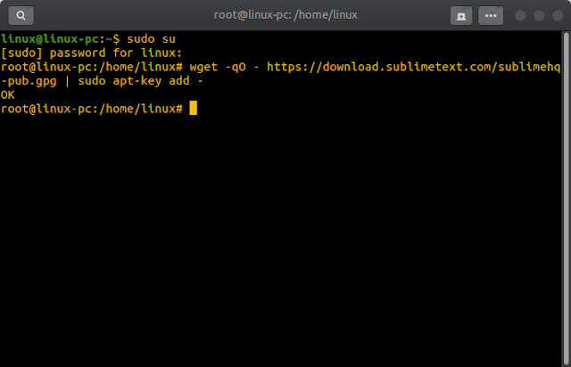 add apt key sublime text