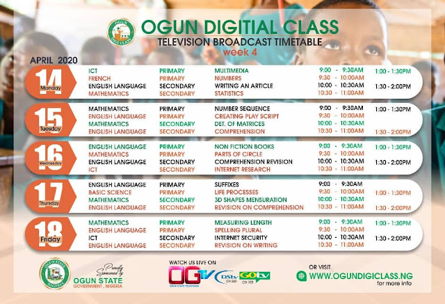 Ogun State 'OgunDigiClass' Timetable for Pri. Sec. Schools | Online & TV