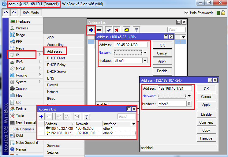 Routing statik dengan 2 buah router - Tutorial Belajar Mikrotik