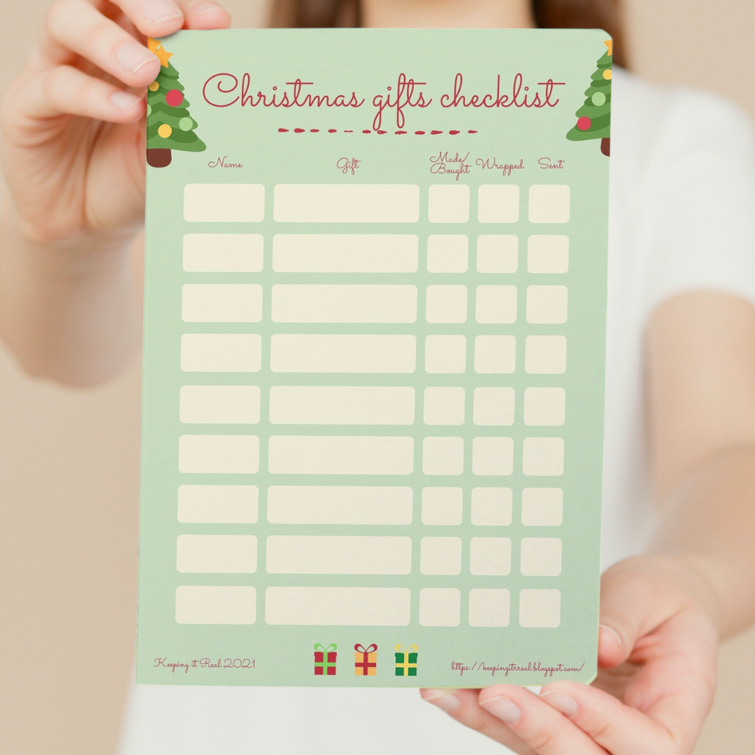 Christmas gifts checklist free printable Keeping it Real