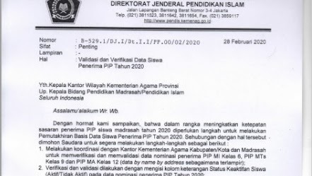 Surat Edaran Validasi Dan Verifikasi Data Siswa Penerima Pip Tahun 2020 Admin Bawean
