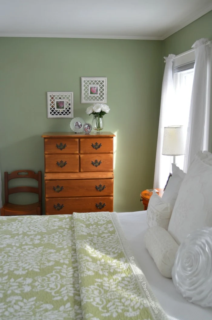 Green and White Country Cottage Bedroom