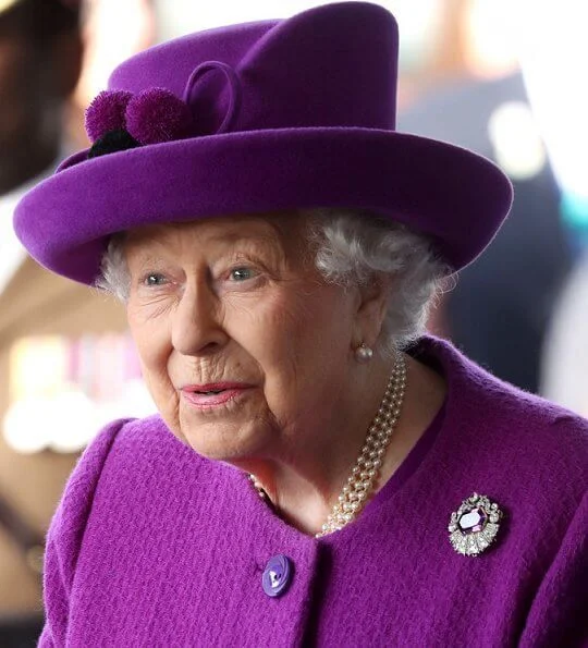 Royal Purple Amethysts diamond brooch. Queen Victoria's engagement ring worn by Duchess of Cambridge. Pearl errings and necklece