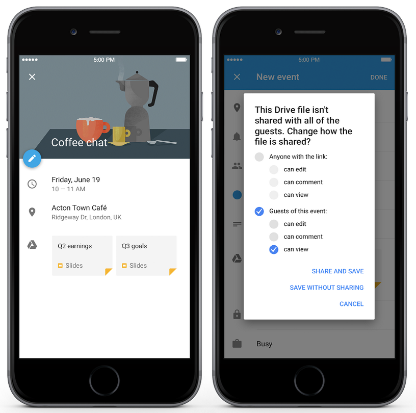 Google Drive event attachments, 7day week view and more for the Google