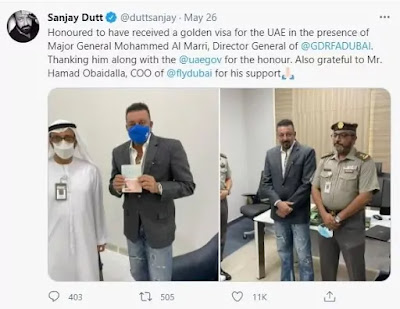 Sanjay Dutt Receives UAE Golden Visa