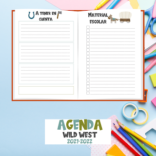 AGENDA ESCOLAR, A5, 2021, 2022, PDF, IMPRIMIR, MOSNTRUOS, HADAS, MARY POPPINS, INDIOS, VAQUEROS, WILD WEST