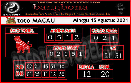 Prediksi Bangbona Toto Macau Minggu 15 Agustus 2021