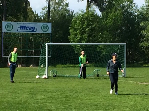 Crown Princess Victoria of Sweden played soccer with a team of children with Down syndrome at the Västerås stadium 