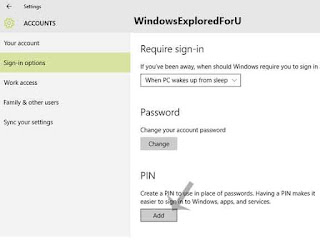 How to add a Pin to user Account  in Windows 10