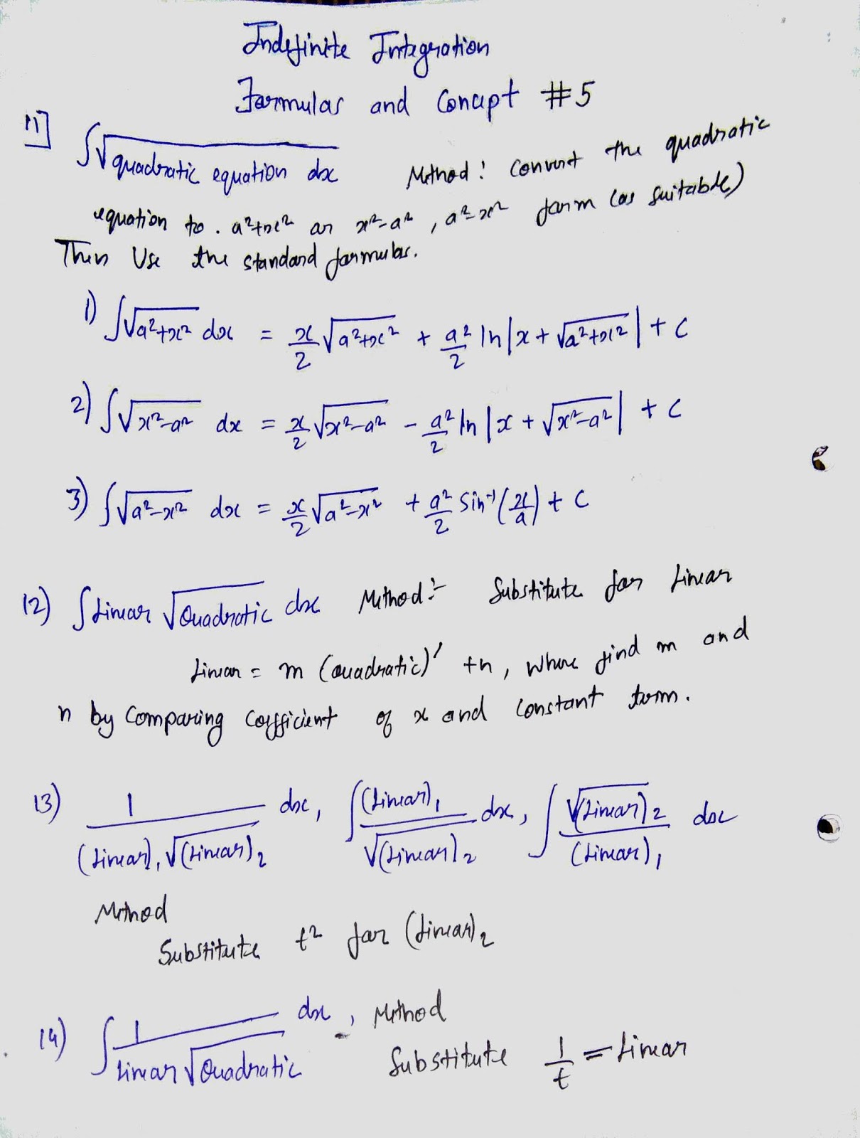 Indefinite Integration Formulas and Concepts Indefinite Integration Formulas and Concepts