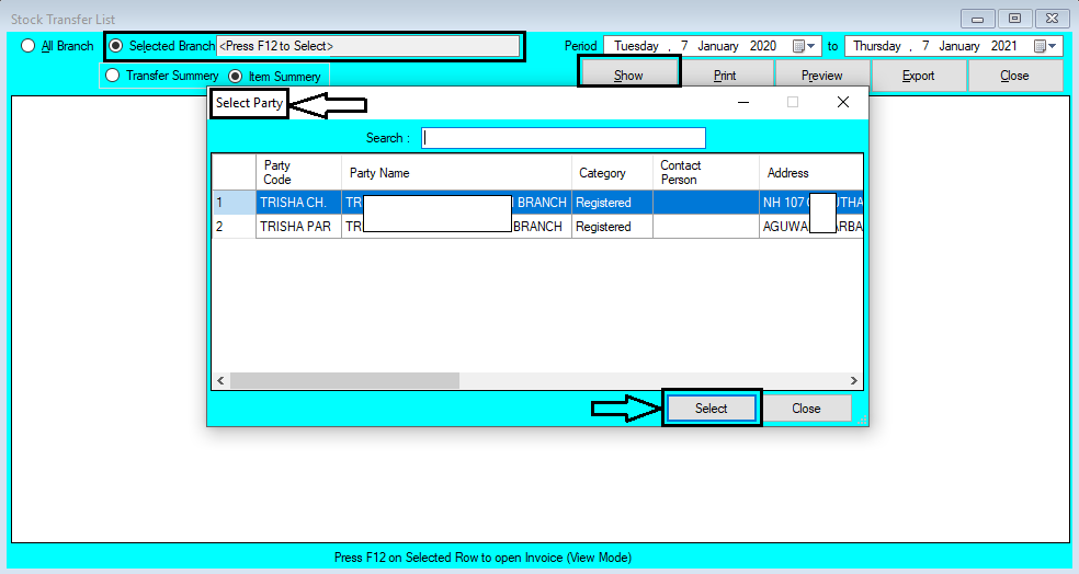 Stock Transfer List Report Help Guide