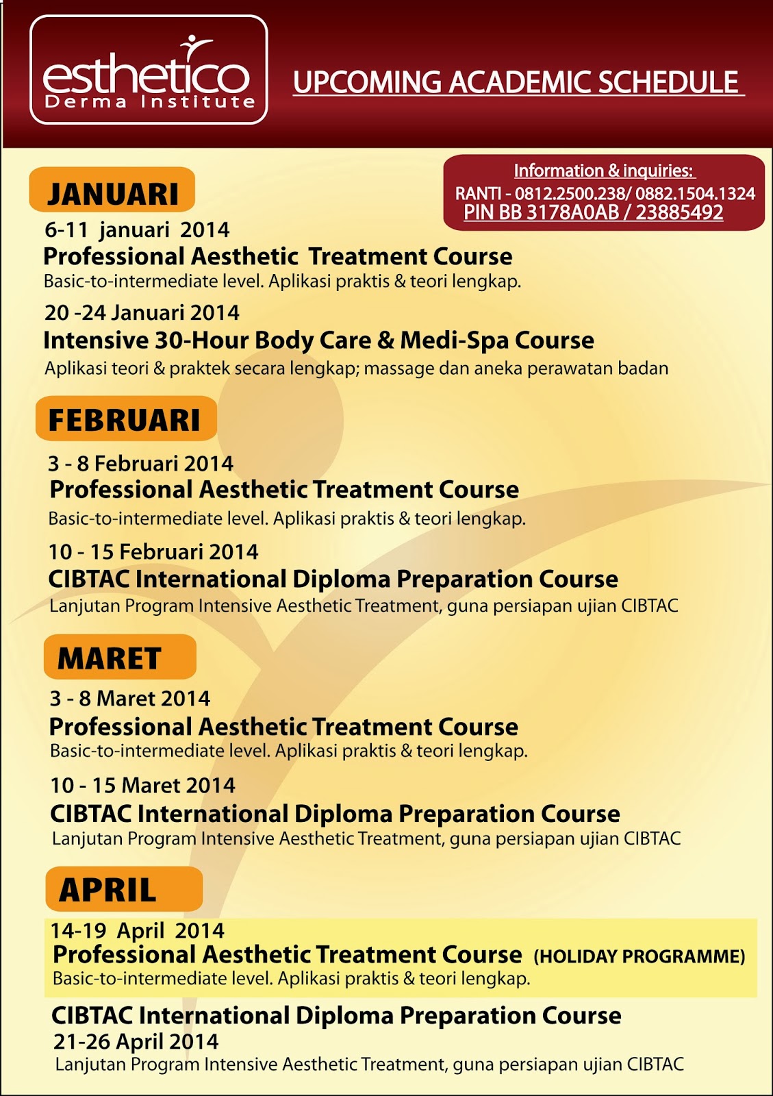 Esthetico derma institute up coming event course schedule