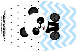 Osito Panda en Zigzag Celeste y Lunares Negros: Etiquetas para Candy Bar para Imprimir Gratis.