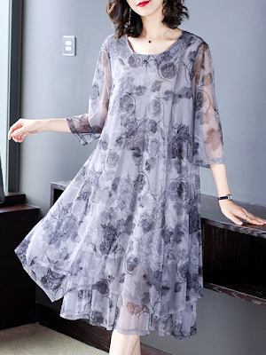 mesh splicing chiffon dress a-line