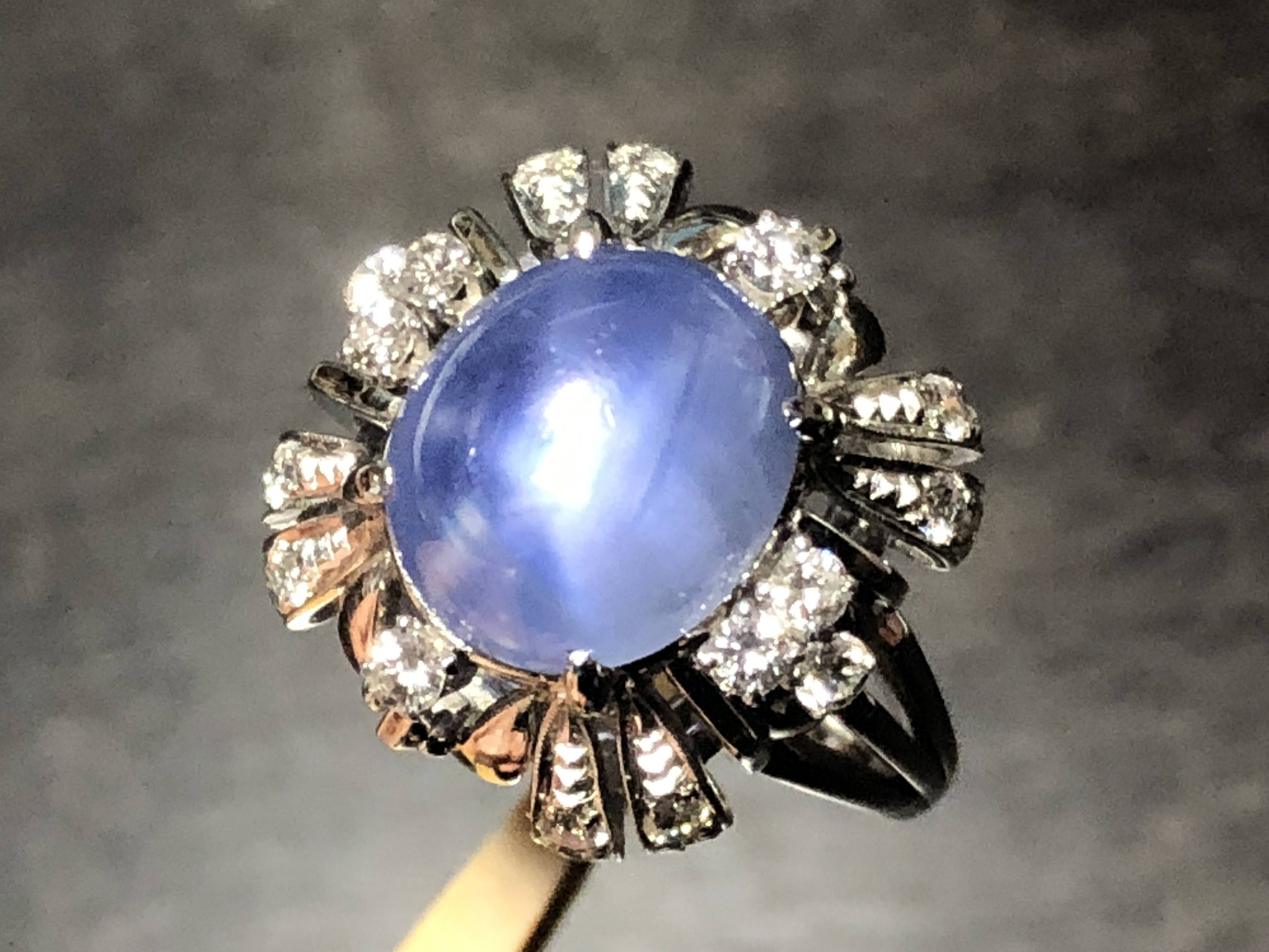 P.M 陽刻 スターサファイア ダイヤモンド リング 年代物 日本製 P.M 陽刻 スターサファイア ダイヤモンド リング 年代物 日本製