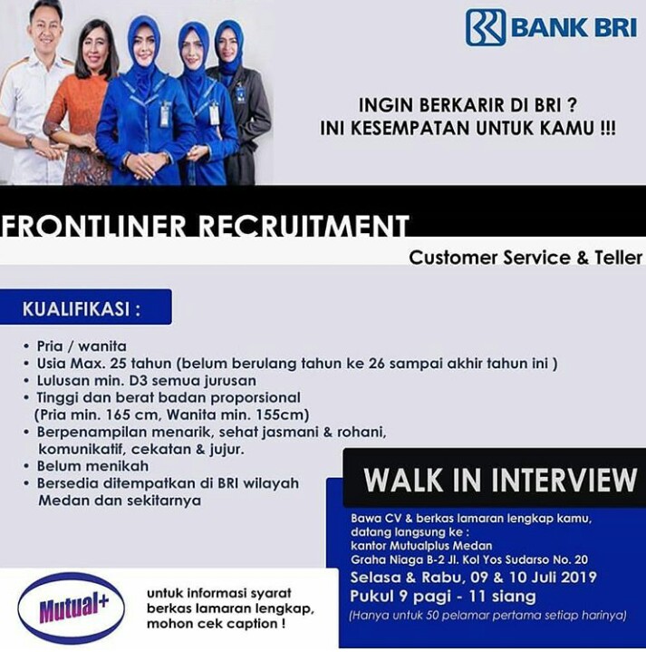 Lowongan Kerja Medan Walk In Interview Di Bank Bri Loker Medan Desember 2019