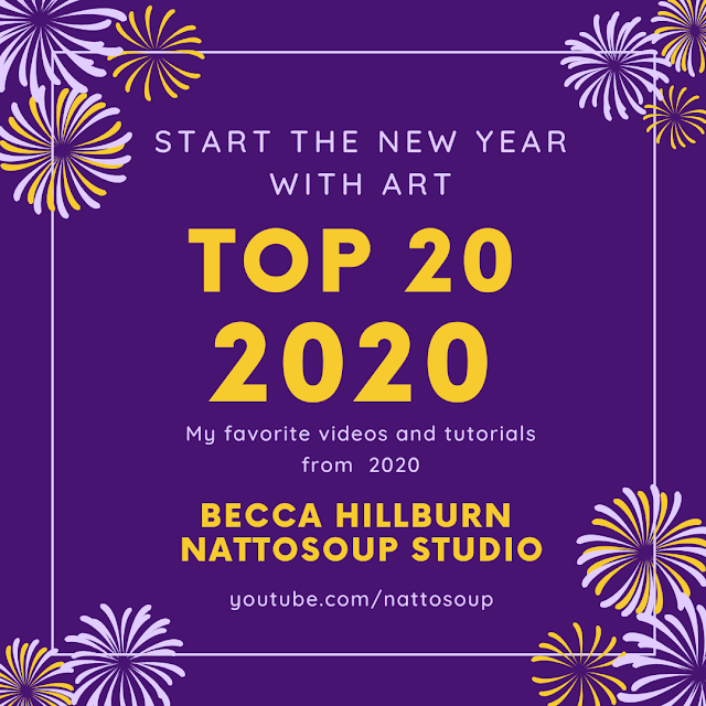 Graphic to promote the top 20 art supply videos of 2020