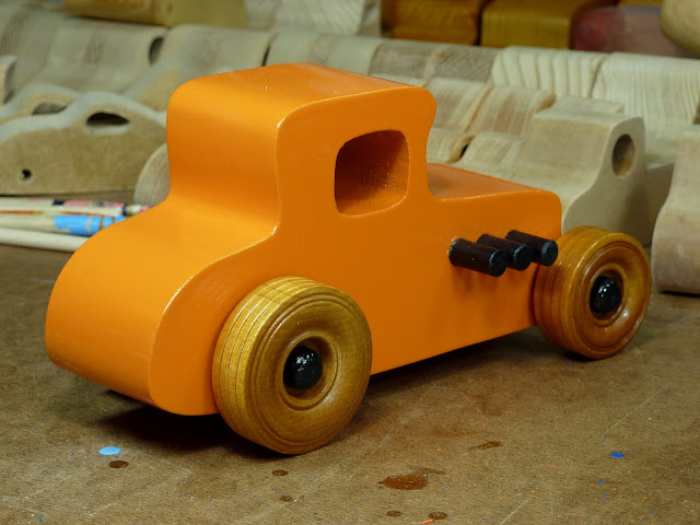 Handmade Wooden Toy Car Hot Rod 1927 T-Coupe From the Hot Rod Freaky Ford Series