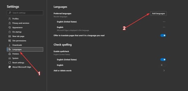 de taal wijzigen in Microsoft Edge