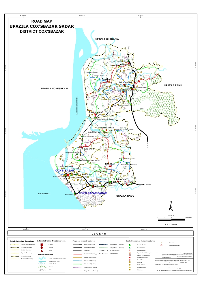 Cox's Bazar Sadar Upazila Road Map Cox's Bazar District Bangladesh