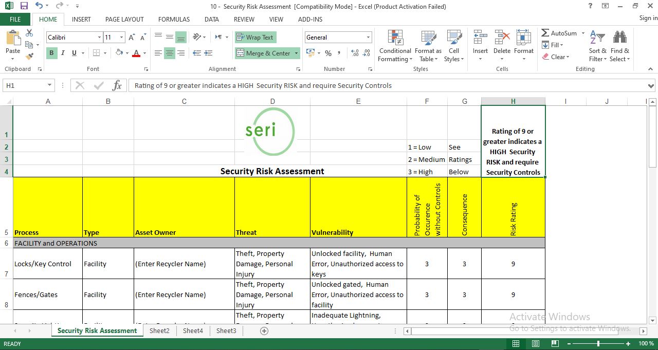 Security Risk Assessment Template Excel