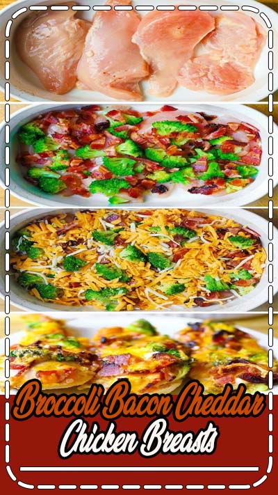 Broccoli Bacon Cheddar Chicken Breasts baked in a casserole dish. Gluten free recipe