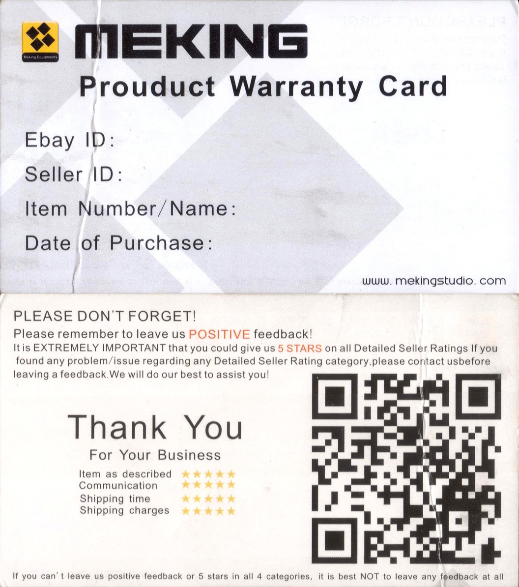 MEKING SCUMBAG Best Warranty Card