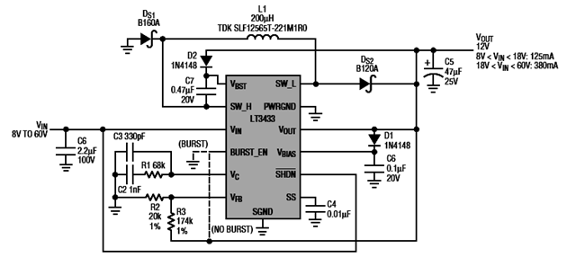 Circuits Apmilifier: LT3433 based Step Up/Step Down DC to DC Converter