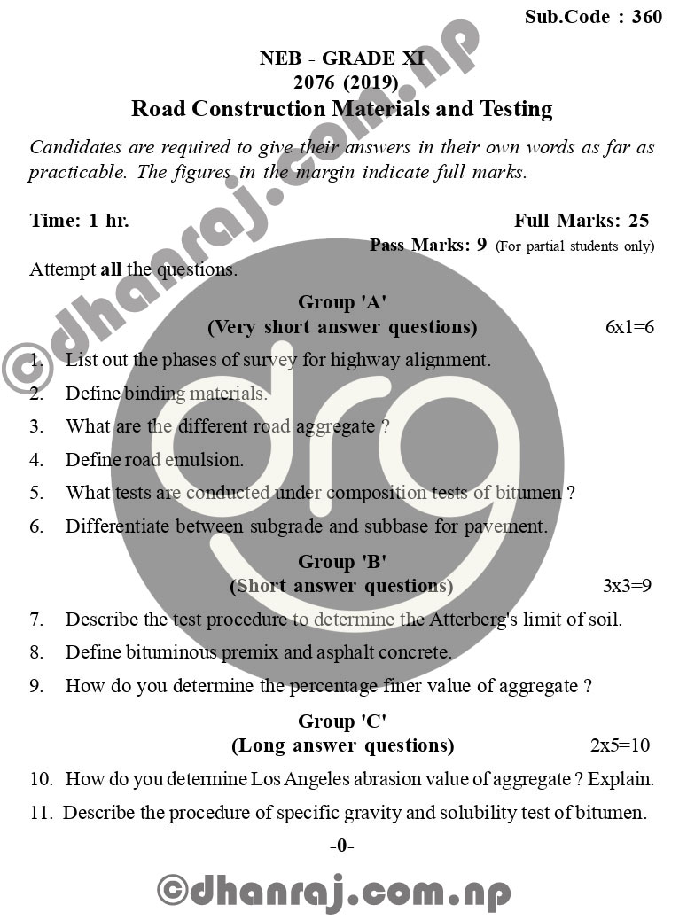 Road-Construction-Materials-and-Testing-Grade-11-XI-Question-Paper-2076-2019-Subject-Code-360-NEB